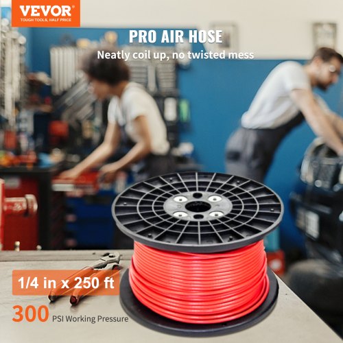 Air Hose Reel 1/4" x 250' Flexible Hybrid Rubber Compressor Hose 300PSI