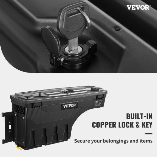 Truck Bed Storage Box, Lockable Lid, Waterproof ABS Wheel Well Tool Box 6.6 Gal/20 L, Compatible with Chevrolet Silverado 1500 GMC Sierra 1500 2019-2021, Driver Side, Black
