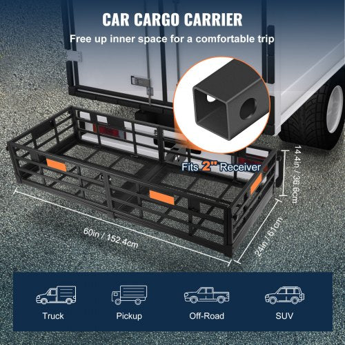 Cargo Carrier Hitch Mount Rack Folding Luggage Basket 2" Receiver 500LBS