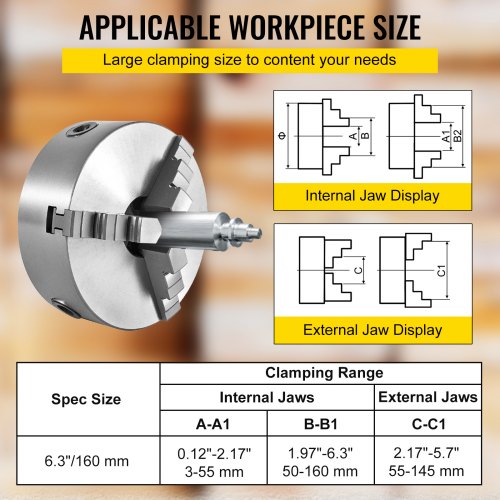 K11-160 6 Inch 3 Jaw Lathe Chuck Self Centering Harden Steel Semi-steel Internal Jaw 160mm Milling Machine Cast Iron