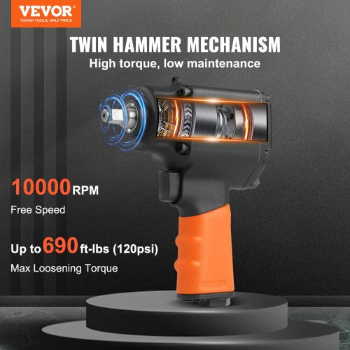 Air Impact Wrench 3/8" Square Drive 690ft-lbs Nut-busting Torque 90-120PSI