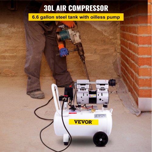 Air Compressor, 30L/6.6Gallon Air Compressor Tank, 1.1HP 850W Portable Oilless Air Compressor Kit for Garage, Ultra Quiet, 115PSI, 5.9CFM, 1440RPM, for Tire Inflation,House Renovation, Air Tools
