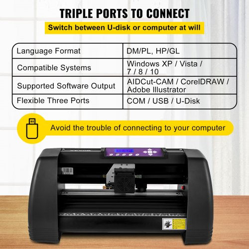 Vinyl Cutter Machine, 375mm Vinyl Printer, 14 inch Maximum Paper Feed Plotter Printer U-disk Offline Vinyl Cutting Machine 10-500g Adjustable Force and 10-800?mm/s Speed for Sign Making Plotter