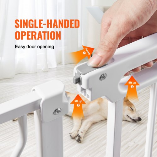 Baby Gate, 29.5"-53" Extra Wide, 30" High, Dog Gate for Stairs Doorways and House, Easy Step Walk Thru Auto Close Child Gate Pet Security Gate with Pressure Mount Kit and Wall Mount Kit, White