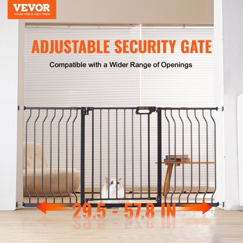 Baby Gate, 29.5"-57.8" Extra Wide, 30" High, Dog Gate for Stairs Doorways and House, Easy Step Walk Thru Auto Close Child Gate Pet Security Gate with Pressure Mount Kit and Wall Mount Kit, Black
