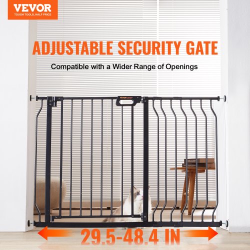 Baby Gate, 29.5"-48.4" Extra Wide, 30" High, Dog Gate for Stairs Doorways and House, Easy Step Walk Thru Auto Close Child Gate Pet Security Gate with Pressure Mount Kit and Wall Mount Kit, Black