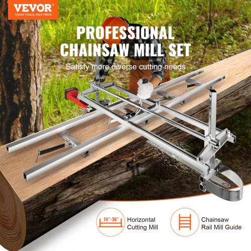 Chainsaw Mill and Rail Mill Guide System, Portable Sawmill 14"-36" Guide Bar, 9ft Aluminum Saw Milling Rail Guide with Chainsaw Planking Mill for Woodworkers and Carpenters