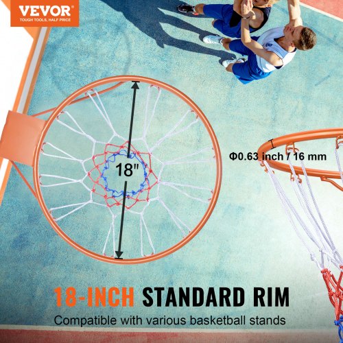Basketball Rim, Wall Door Mounted Basketball Hoop, Heavy Duty Q235 Basketball Flex Rim Goal Replacement with Net, Standard 18" Indoor and Outdoor Hanging Basketball Hoop for Kids Adults