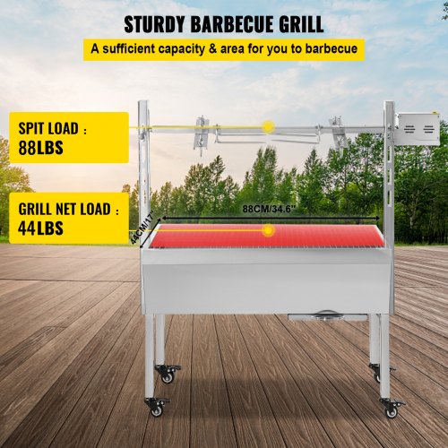 Rotisserie Grill 88 LBS BBQ Rotisserie Grill Roaster Charcoal Spit Roast Machine 25W Charcoal Bearing Lamb Spit Roaster Hog Roasting Machine For Outdoor Picnic Camping
