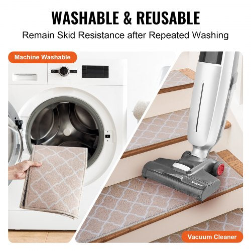 Stair Treads, Stairs Carpet Non Slip 9" x 28", Indoor Stair Runner for Wooden Steps, Anti Slip Carpet Soft Edging Stair Rugs Mats for Kids Elders and Dogs, 15 pcs, Light Brown