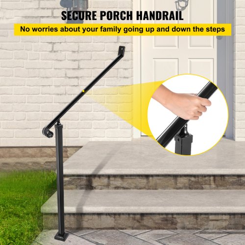 40mm Pipe Wrought Iron Handrail 2 Steps Handrails for Outdoor Steps Handrails Garden Railing Exterior Handrail Stair Railings for Steps with One Bolt Down Post