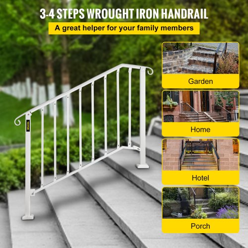 Wrought Iron Handrail Stair Rail Kit Adjustable for 3 or 4 Steps Outdoor