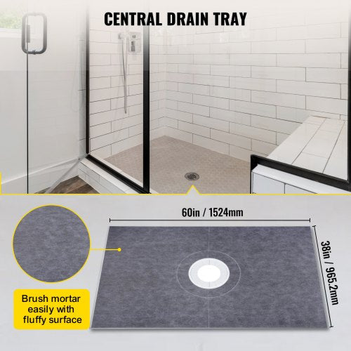 Shower Curb Kit, 38" x 60" ABS Watertight Shower Curb Overlay with 4" ABS Central Bonding Flange, 4" Stainless Steel Grate and Trowel, Cuttable Shower Curb, Shower Pan Fit for Bathroom
