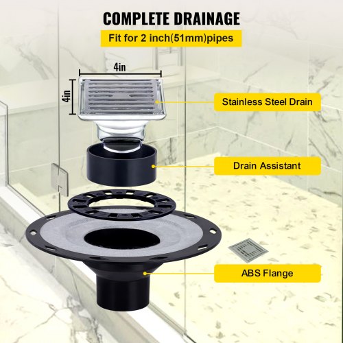 Shower Curb Kit, 38" x 60" ABS Watertight Shower Curb Overlay with 4" ABS Central Bonding Flange, 4" Stainless Steel Grate and Trowel, Cuttable Shower Curb, Shower Pan Fit for Bathroom