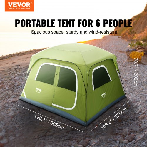 Camping Tent Camp Tent 10x9x6.5 ft for 6 Person Waterproof Lightweight