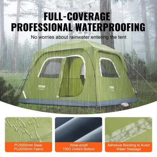 Camping Tent Camp Tent 10x9x6.5 ft for 6 Person Waterproof Lightweight