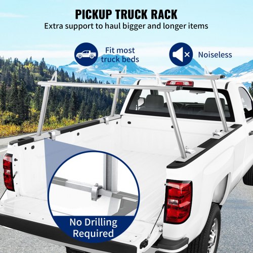 Truck Rack Pickup Truck Bed Ladder Rack Adjustable w/ Ladder Stop Silver