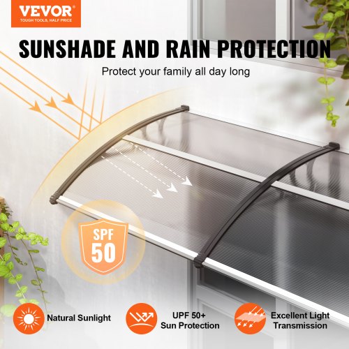Window Door Awning Canopy 40" x 80", UPF 50+ Polycarbonate Entry Door Outdoor Window Awning Exterior, Front Door Overhang Awning for Sun Shutter, UV, Rain, Snow Protection, Hollow Sheet