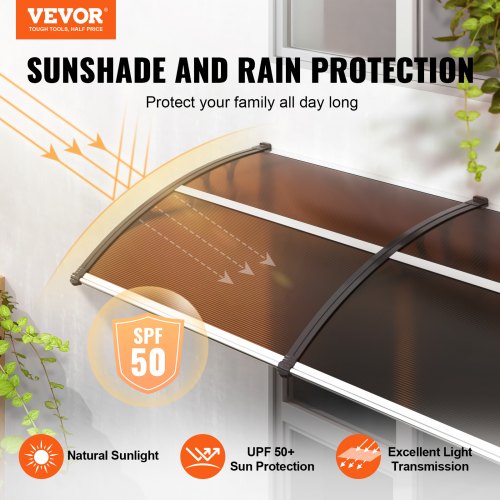 Window Door Awning Canopy UV Rain Cover 38" x 78" PC Sheet Brown