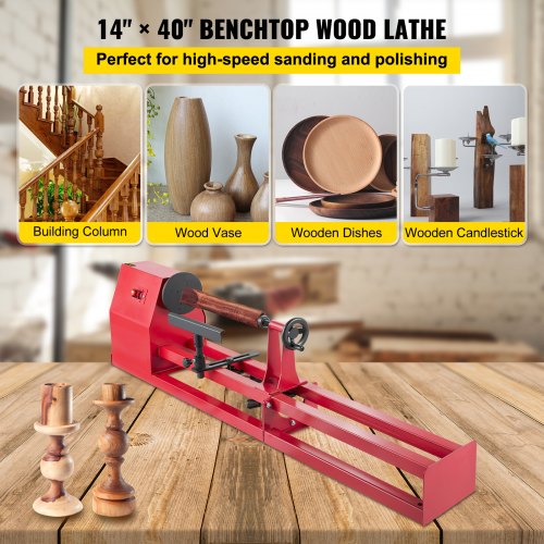 Benchtop Wood Turning Lathe 14" × 40" 400W 4-Speed Home Workshop Machine