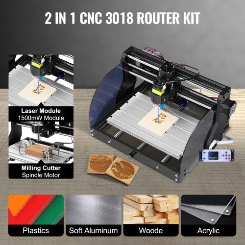 Engraving Machine 300×180×45 mm CNC Router CNC 3018 Pro 15W Laser Engraver GRBL Control 3 Axis Laser Engraving Machine, with Offline Controller, for Carving Plastic, Acrylic, PVC, Wood