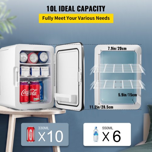 Mini Fridge 10 Liter Portable Cooler Warmer, AC/DC Skincare Fridge Stylish Look Compact Refrigerator, Black Lightweight Beauty Fridge for Bedroom Office Car Boat Dorm Cosmetic Medicine