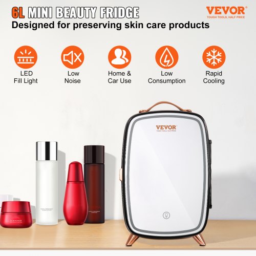 Mini Fridge, 6L/8 Cans Compact Personal Fridge, AC/DC Portable Thermoelectric Cooler and Warmer Refrigerators, Skincare Fridge for Beverage, Snacks, Home, Office and Car, CE Listed (Black)