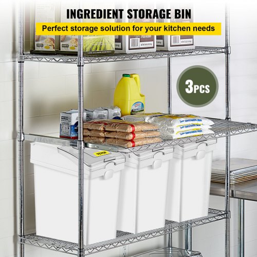 Ingredient Bin, 5.5 Gallons Capacity Ingredient Storage Bin, PP Material Flour Bins On Wheels, White Shelf Ingredient Bin with Scoop and Sliding Lid, Commercial Storage Bins, 3 Pcs/Set