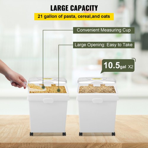 Ingredient Bin, 8.8 Gallons Capacity Ingredient Storage Bin, PP Material Flour Bins On Wheels, White Shelf Ingredient Bin with Scoop and Sliding Lid, Commercial Storage Bins, 2 Pcs/Set
