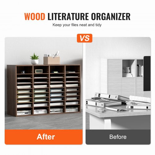 Literature Organizers, 36 Compartments Office Mailbox with Adjustable Shelves, Wood Literature Sorter 39.3x12x26.8 inches for Office, Home, Classroom, Mailrooms Organization, EPA Certified Brown