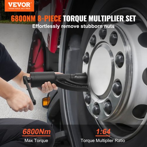 Torque Multiplier, Heavy Duty Torque Multiplier Wrench Set, 1 Inch Drive Lug Nut Wrench Torque Multiplier, 1:64 6800N.m Lug Nut Remover, with 8 Sockets and Storage Case for Truck Trailer RV