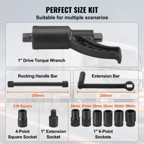 Torque Multiplier, Heavy Duty Torque Multiplier Wrench Set, 1 Inch Drive Lug Nut Wrench Torque Multiplier, 1:64 6800N.m Lug Nut Remover, with 8 Sockets and Storage Case for Truck Trailer RV