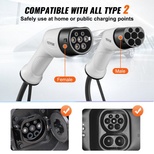 Type 2 to Type 2 EV Charging Cable Electric Vehicle Cable 32A 5m 22kW TPU