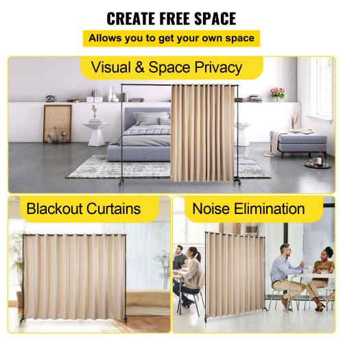 Curtain Divider Stand, 8 x 10 ft, 4 Rolling Wheels Room Divider Kit, Aluminum Alloy Frame, Blackout Curtain & Portable Oxford Bag Included, Expandable Room Divider for Office, Conference Beige