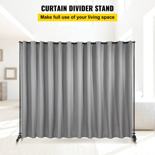 Curtain Divider Stand, 8 x 10 ft, 4 Rolling Wheels Room Divider Kit, Aluminum Alloy Frame, Blackout Curtain & Portable Oxford Bag Included, Expandable Room Divider for Office, Conference Silver