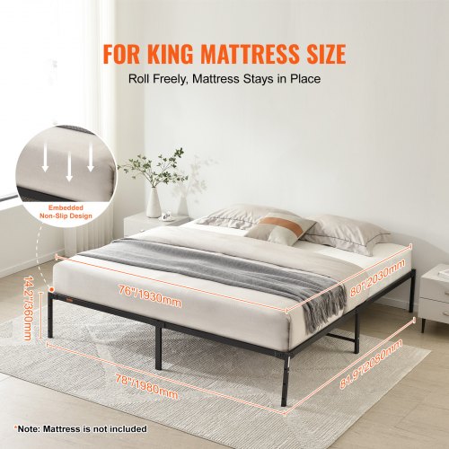 14 Inch King Metal Bed Frame Platform, No Box Spring Needed, 1500 lbs Loading Capacity Embedded Heavy Duty Mattress Foundation with Steel Slat Support, Easy Assembly, Noise Free