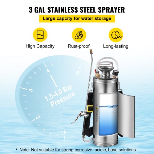 Stainless Steel Sprayer 10L Household Gardening and Floor Cleaning Sprayer, Suitable for the Current Neds of Industry, Agriculture, Commerce, Medicine and Other Industries