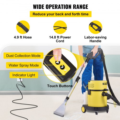 Wet Dry Vacuum Cleaner, 5.3 Gallon 2 Peak HP, 4-in-1 Portable Shop Vacuum w/ Blow & Spray Function, Remote Control, HEPA & Sponge Filtration, 5 Brush for Household, Car