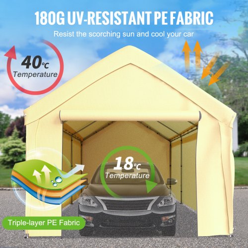 13 x 20 ft Carport Car Canopy, Heavy Duty Garage Shelter with 8 Legs and Removable Sidewalls, Car Garage Tent for Party, Birthday, Boat, Adjustable Peak Height from 9.6 ft to 11.3 ft, Yellow
