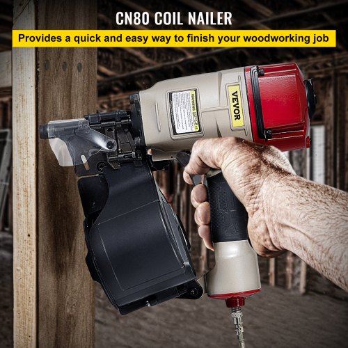 Roofing Nail Gun CN80, Professional Coil Nailer from 2-Inch up to 3-1/4-Inch, Siding Nailer with Adjustable PC Magazine Coil Siding Nailer 15 Degree for Driving Roofing Nails Fast and Hard