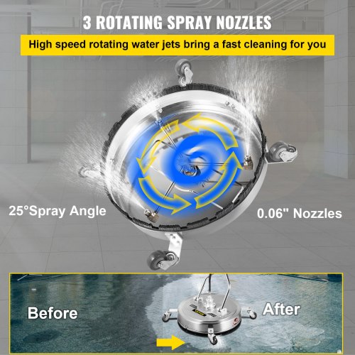 24 Inch Surface Cleaner Pressure Flat Surface Cleaning 4000 PSI Max Working Pressure Flat Surface Cleaner Stainless Steel Rotating Surface Cleaner with Wheels Power Washer Floor Scrubber