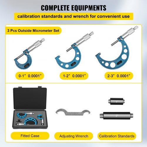 Outside Micrometer Set, 0-3" Machinist Micrometer, 0.0001" Graduation Micrometer Set, 3 Pcs Machinist Tool Set, Alloy Precision Micrometer, Laser-etched Micrometer Standard Set with Fitted Case