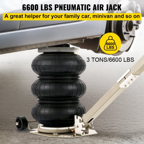 Air Bag Jack 6600lbs Capacity Pneumatic Jack Quick Lift 3T, Heavy Duty, Car Repair Jacks and Floor Jacks, Folding Rod Fast Lifting, Triple Bag, with Two Wheels, Quick Car Lifting Jack, White