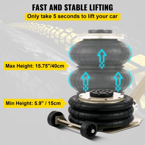 Air Bag Jack 6600lbs Capacity Pneumatic Jack Quick Lift 3T, Heavy Duty, Car Repair Jacks and Floor Jacks, Folding Rod Fast Lifting, Triple Bag, with Two Wheels, Quick Car Lifting Jack, White