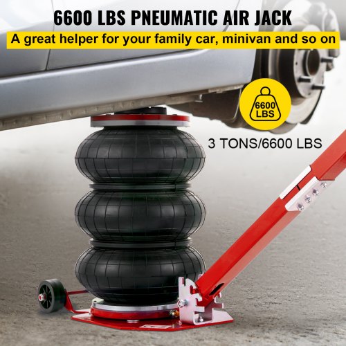 Air Bag Jack 6600lbs Capacity Pneumatic Jack Quick Lift 3T, Heavy Duty, Car Repair Jacks and Floor Jacks, Folding Rod Fast Lifting, Triple Bag, with Two Wheels, Quick Car Lifting Jack, Red