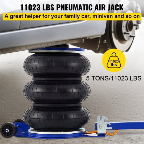 Air Bag Jack 11000lbs Capacity Pneumatic Jack Quick Lift 5T, Heavy Duty, Car Repair Jacks and Floor Jacks, Folding Rod Fast Lifting, Triple Bag, with Two Wheels, Quick Car Lifting Jack, Blue