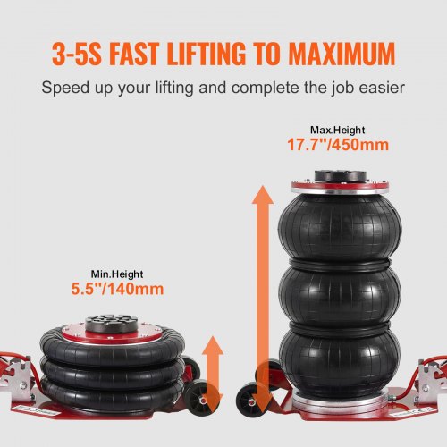 Air Jack, 3 Ton/6600 lbs Triple Bag Air Jack, Airbag Jack with Six Steel Pipes, Lift up to 17.7", 3-5 s Fast Lifting Pneumatic Jack, with Adjustable Long Handle for Cars, Garages, Repair (Red)