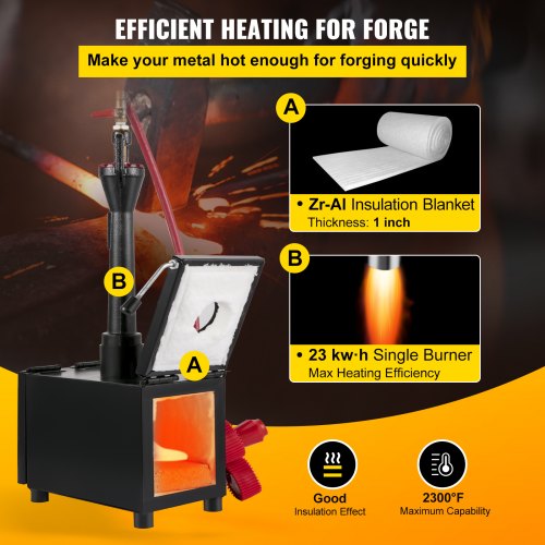 Propane Knife Forge, Blacksmithing Forge with Single Burner, Portable Propane Forge with Two Durable Doors, Large Capacity Farrier Forge, Square Propane Burner Forge for Knife and Tool Making