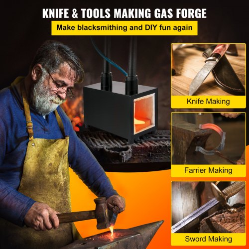Propane Knife Forge, Blacksmithing Forge with Dual Burners, Portable Propane Forge with an Open Structure, Large Capacity Farrier Forge, Square Propane Burner Forge for Knife and Tool Making