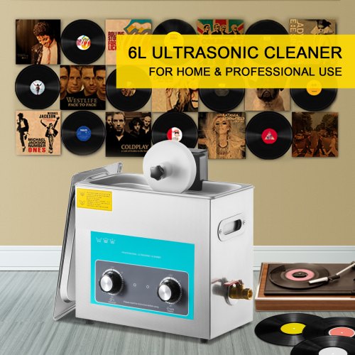 Ultrasonic Vinyl Record Cleaner 6L 40kHz Vinyl Ultrasonic Cleaning Machine Knob Control Record Ultrasonic Cleaner 8 Records Vinyl Sonic Cleaner Stainless Steel Tank w/ Mechanical Heater & Timer